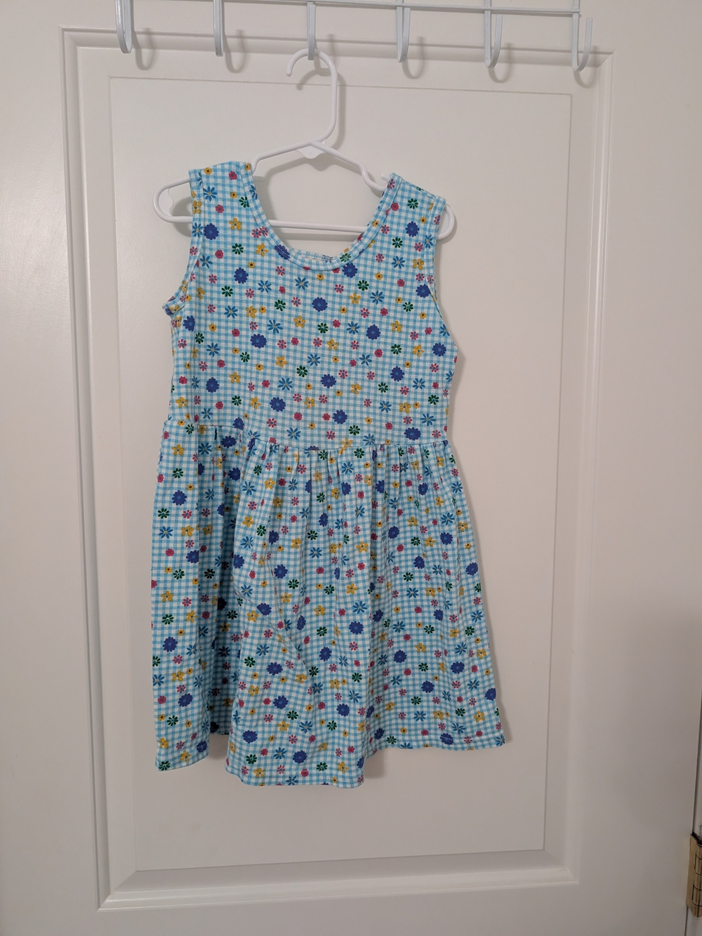 Vintage New Moves Girls 6 Blue Gingham Floral Cottagecore Dress 90s